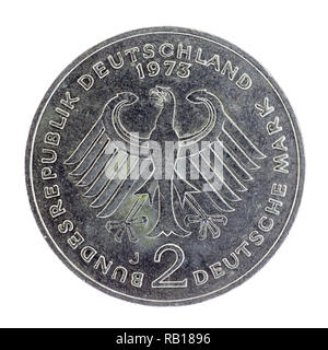 German pre-Euro 2 Deutschmark coin dated 1973 Stock Photo