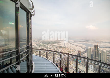 DUBAI, UAE - October, 2018: Top view of Dubai urban skyline from Burj Khalifa Stock Photo