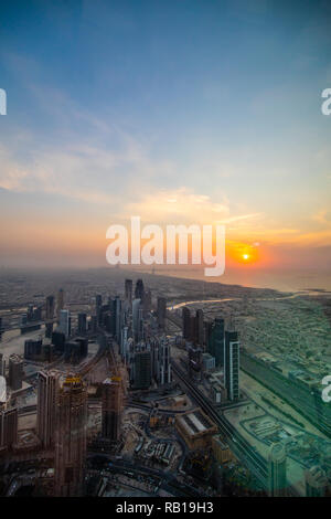 DUBAI, UAE - October, 2018: Top view of Dubai urban skyline from Burj Khalifa Stock Photo