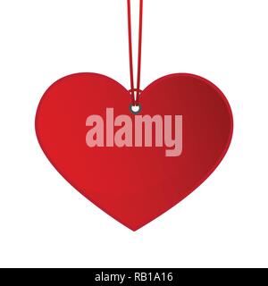 red hanging heart label with copy space on white background vector illustration EPS10 Stock Vector