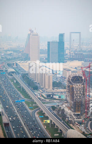 Dubai, UAE - October, 2018. Top view of cars in a traffic jam in Dubai, United Arab Emirates Stock Photo