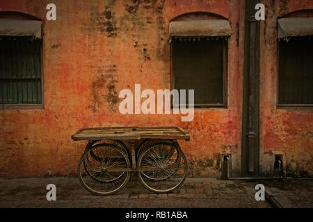 An empty trolley for fruit selling in one of the streets of Haridwar, India Stock Photo