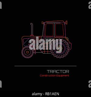 Neon colors on a black background Tractor vector illustration. Stock Vector