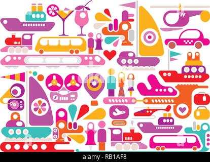 Enjoy Travel colorful vector illustration isolated on a white background. Stock Vector