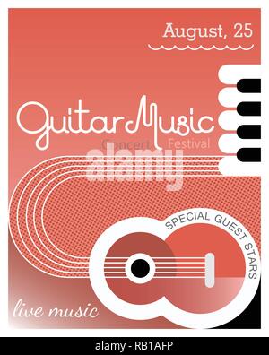 Music Festival poster template design with guitar, piano key and text. Stock Vector