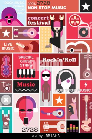 Rock concert poster vector template design. Art collage of many different pictures. Stock Vector