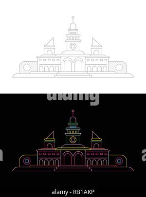 Neon colors on a black background and grey line art on a white Architecture Design vector illustration. Stock Vector