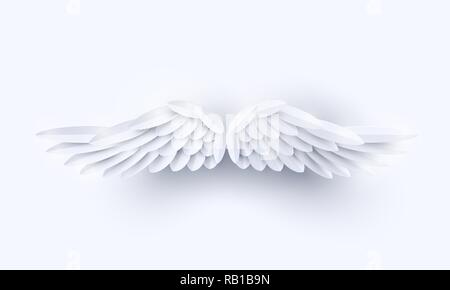 Vector 3d white realistic layered paper cut angel wings Stock Vector ...