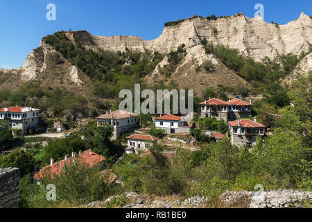 MELNIK, BULGARIA - SEPTEMBER 7, 2017:  Panoramic view of town of Melnik, Blagoevgrad region, Bulgaria Stock Photo