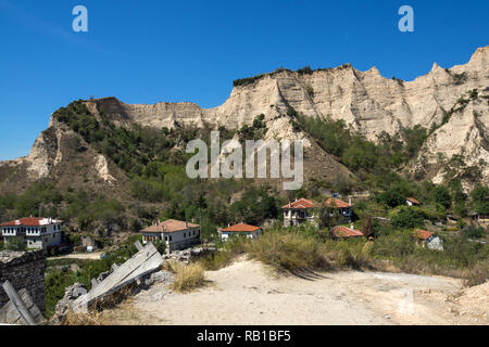 MELNIK, BULGARIA - SEPTEMBER 7, 2017:  Panoramic view of town of Melnik, Blagoevgrad region, Bulgaria Stock Photo