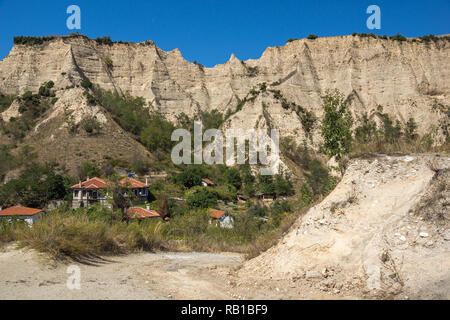 MELNIK, BULGARIA - SEPTEMBER 7, 2017:  Panoramic view of town of Melnik, Blagoevgrad region, Bulgaria Stock Photo