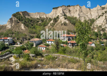 MELNIK, BULGARIA - SEPTEMBER 7, 2017:  Panoramic view of town of Melnik, Blagoevgrad region, Bulgaria Stock Photo