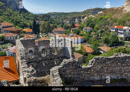 MELNIK, BULGARIA - SEPTEMBER 7, 2017:  Panoramic view of town of Melnik, Blagoevgrad region, Bulgaria Stock Photo