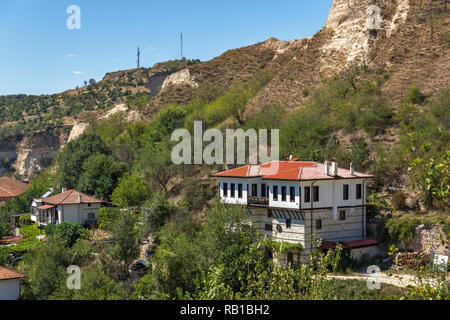 MELNIK, BULGARIA - SEPTEMBER 7, 2017:  Panoramic view of town of Melnik, Blagoevgrad region, Bulgaria Stock Photo