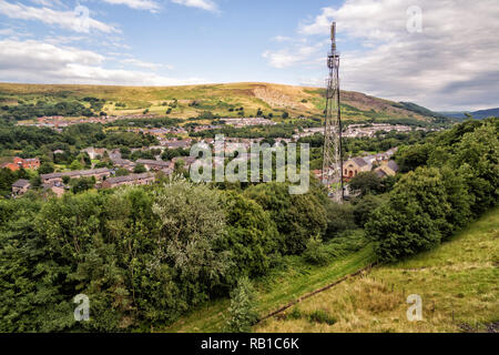 Telecommunications tower. Mobile phone and TV base station in a Small Welsh Town Blaina Stock Photo