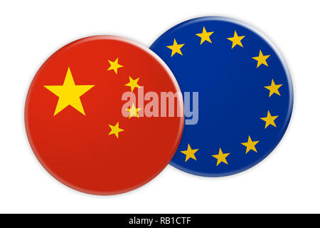 News Concept: China Flag Button On EU Flag Button, 3d illustration on white background Stock Photo