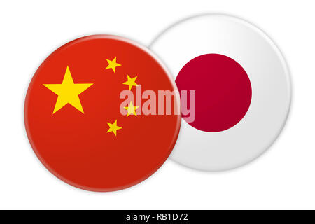 News Concept: China Flag Button On Japan Flag Button, 3d illustration on white background Stock Photo