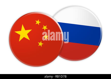 News Concept: China Flag Button On Russia Flag Button, 3d illustration on white background Stock Photo