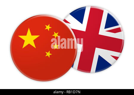 News Concept: China Flag Button On UK Flag Button, 3d illustration on white background Stock Photo