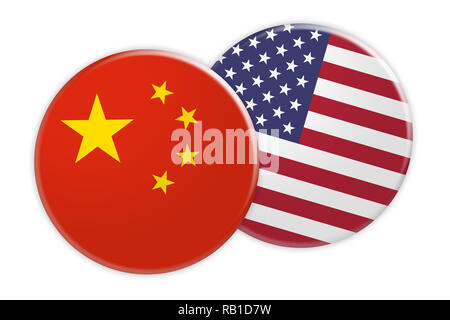 News Concept: China Flag Button On USA Flag Button, 3d illustration on white background Stock Photo