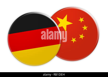 News Concept: Germany Flag Button On China Flag Button, 3d illustration on white background Stock Photo