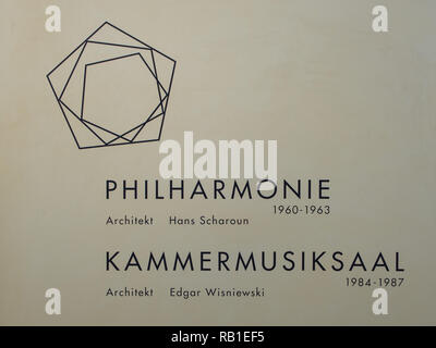 BERLIN, GERMANY - APRIL 30, 2017: Plaque At The Berliner Philharmonie Concert Hall In Berlin Stock Photo