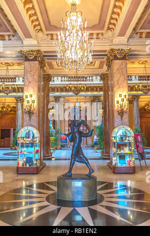 Monte Carlo, Monaco – France - June 24, 2018: Sculpture of Fortune in hall of Monte Carlo Casino interior, popular attraction of rich people who like  Stock Photo