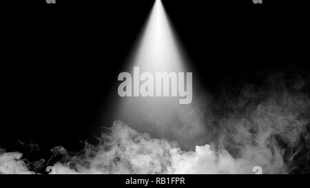 Dry ice smoke clouds fog floor texture. Perfect spotlight mist effect on isolated black background Stock Photo