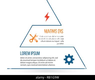 Outline triangle infographic element. Linear flat chart, diagram, scheme, graph with 3 steps, options, parts, processes with extra icons. vector illus Stock Vector