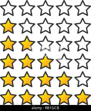 Yellow or gold gradient Star raiting icons. Giving five stars raiting flat design. Vector illustration isolated on white background Stock Vector