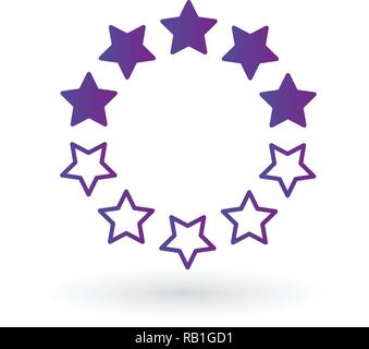 ten linear score stars in circle geometric shape, five purple stars. linear icon. Vector illustration isolated on white background Stock Vector