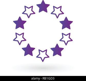 ten linear score stars in circle geometric shape, five purple stars. linear icon. Vector illustration isolated on white background Stock Vector