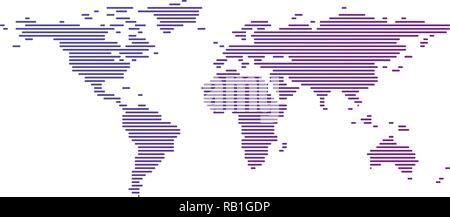 Purple gradient World map made from lines, vector illustration isolated on white background Stock Vector