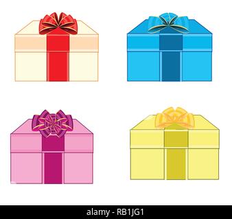 Varicoloured boxes with gift decorated by bow Stock Vector