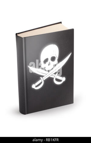 pirated book - clipping path. Cyber Law Concept.  Book covered with pirates flag on a white background. Stock Photo