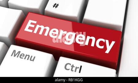 Emergency key on the computer keyboard, three-dimensional rendering, 3D illustration Stock Photo