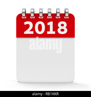 Calendar icon with spiral - 2018 year, three-dimensional rendering, 3D illustration Stock Photo