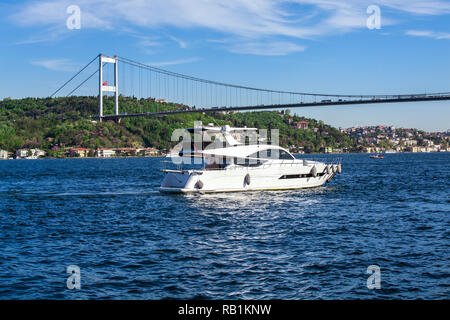 Yatch on Bosphorus Istanbul Turkey. Stock Photo