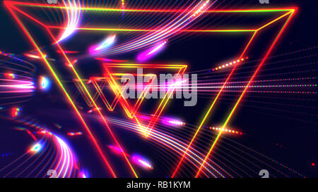 Futuristic HUD triangle tunnel VJ illustration. 4K Neon motion graphics for LED Stock Photo