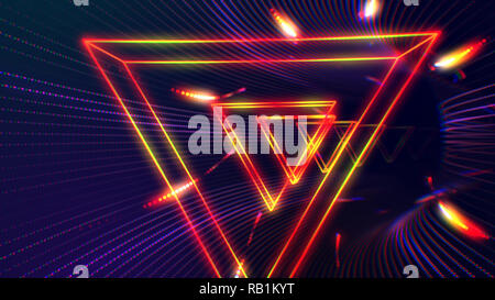 Futuristic HUD triangle tunnel VJ illustration. 4K Neon motion graphics for LED Stock Photo