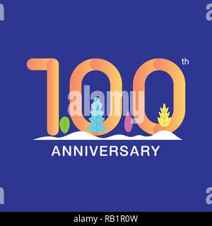 100 years anniversary celebration logotype. Multicolor number with modern leaf and snow background. Design for booklet, leaflet, magazine, brochure, p Stock Vector