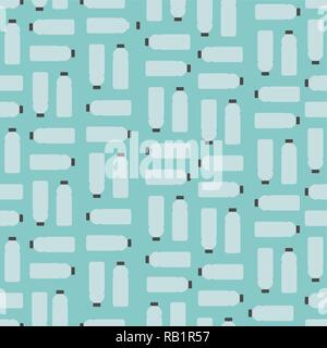 Seamless Pattern: Plastic Bottles on Light Blue Background. Stock Vector