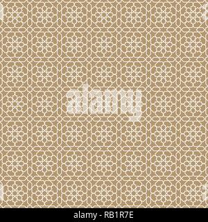 Seamless arabic geometric ornament based on traditional arabic art. Muslim mosaic. Turkish, Arabian tile on a brown background .Average thickness line Stock Vector