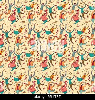 Happy jumping young people seamless pattern Stock Vector