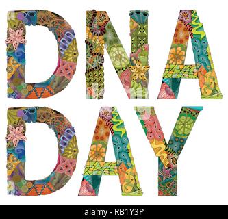 Words DNA DAY. Vector decorative zentangle object for decoration Stock Vector