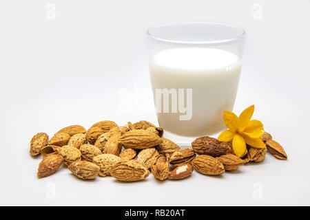 A glass of almond milk isolate on white background.. Stock Photo