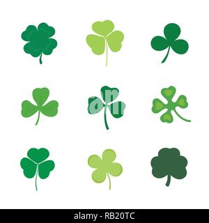 Set of Four and Three Leaf Clover, stock vector illustration Stock Vector