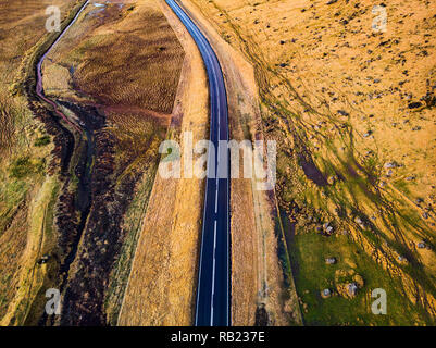 Scenic road in Iceland with stunning environment aerial view Stock Photo