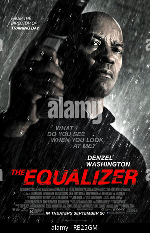 The Equalizer (2014) directed by Antoine Fuqua and starring Denzel Washington, Marton Csokas and Chloë Grace Moretz. A former Black Ops commando turns vigilante helps victims of crime. Stock Photo