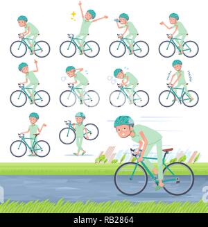 A set of patient old man on a road bike.There is an action that is enjoying.It's vector art so it's easy to edit. Stock Vector